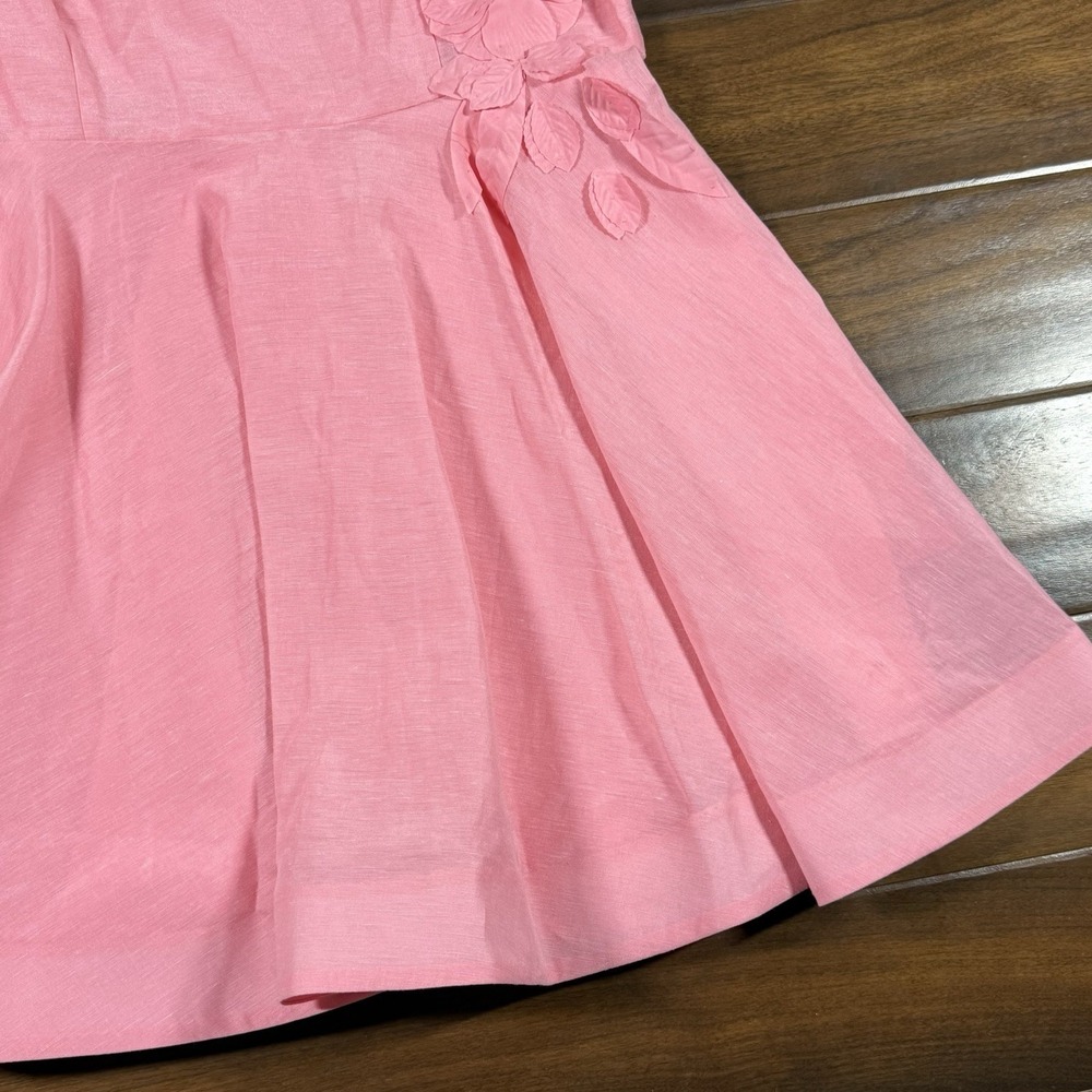 Antonio Melani‎ Women's Size 14 Pink Taffy Floral Appliqué Iris Linen Mini Dress - Picture 4 of 13